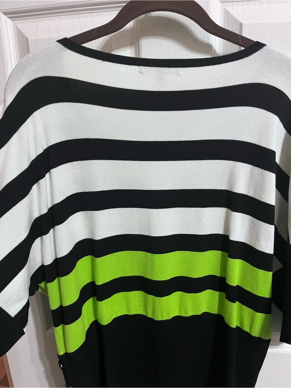Cable & Gauge Black, White & Neon Green Striped Boatneck Tunic